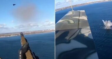 Ushtari ukrainas rrëzon dronin rus, e qëllon me pushkë nga kabina e aeroplanit