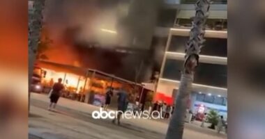 ABC News siguron pamjet/ Momenti kur zjarri nis në lokalin e Lungomares dhe përhapet në hotel