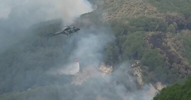 Zjarret në Mallakastër, situata e qëndrueshme/ Dy helikopterë operojnë nga ajri, dhjetëra forca në terren