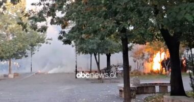 VIDEO/ Protestuesit e maskuar hedhin molotov, merr flakë efektivi i policisë