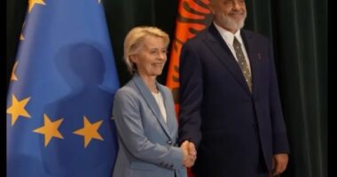 VIDEO/ Rama ndan momente nga pritja e Ursula von der Leyen në Kryeministri