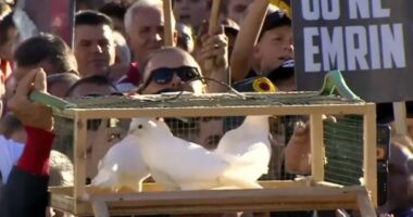 Moment simbolik në protestën në Prishtinë, protestuesit lëshojnë pëllumba të bardhë